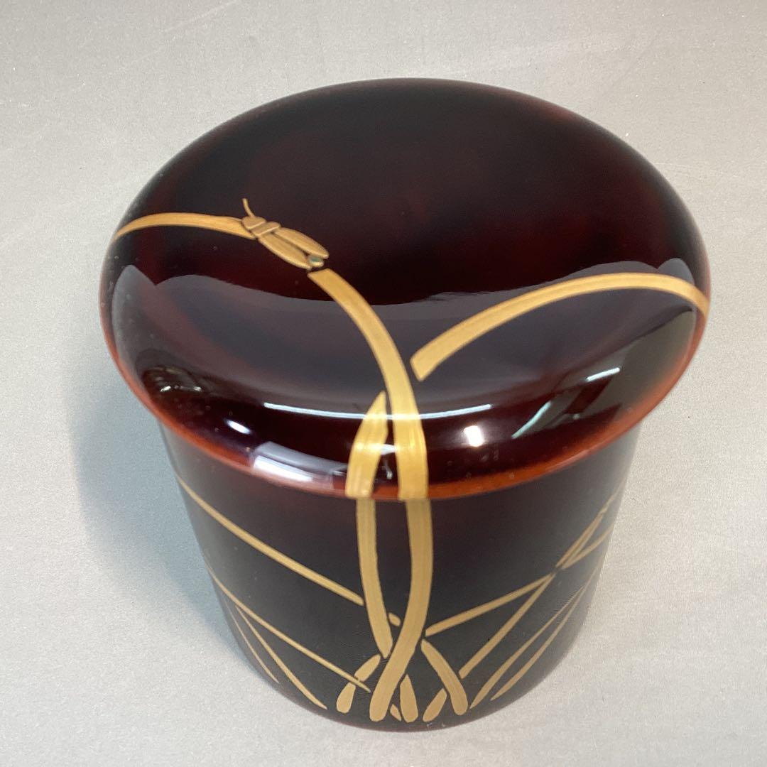 六角形のガラス棗 川蝉蒔絵 N969 棗 『長谷川恵史作』『溜塗』『蛍蒔絵