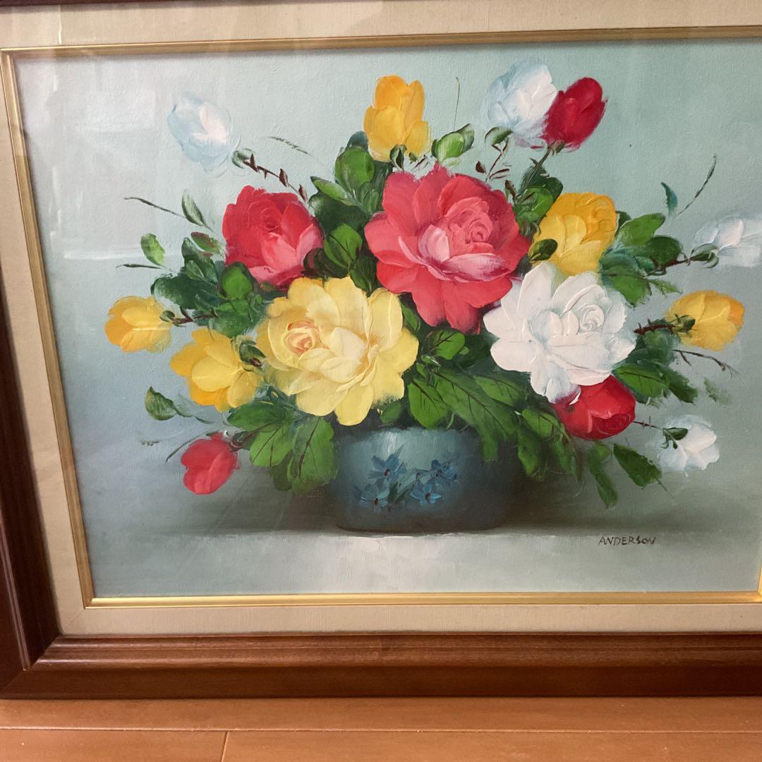 油彩画 肉筆 状態良好 木枠額装 前面ガラス 【ANDERSON】