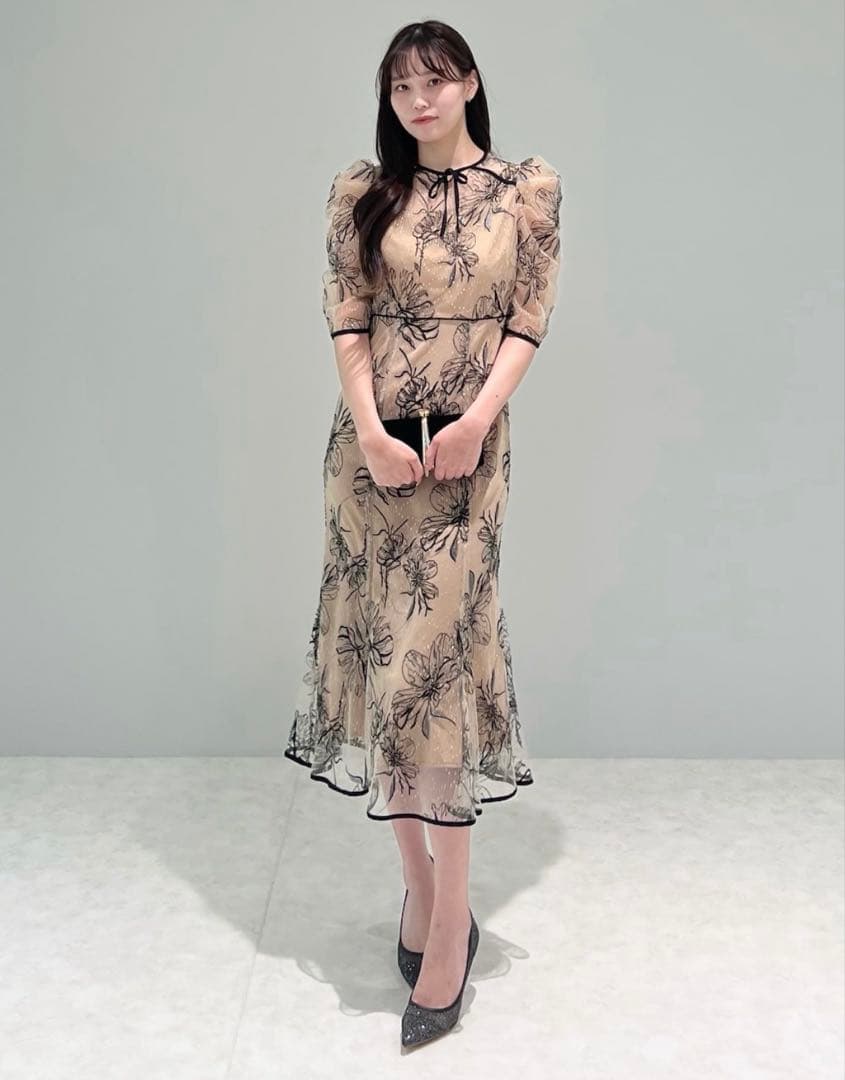 LEJA 花柄リボンパフスリーブマーメイドワンピースドレス S LEJA 花柄