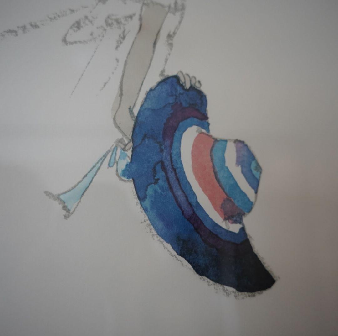 【美品】いわさきちひろ リトグラフ 『青いつば広帽子を持つ少女』