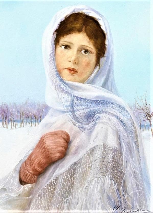 中島義行　タイトル「雪の朝」　F4号　油彩　画家のプレート付き豪華額装