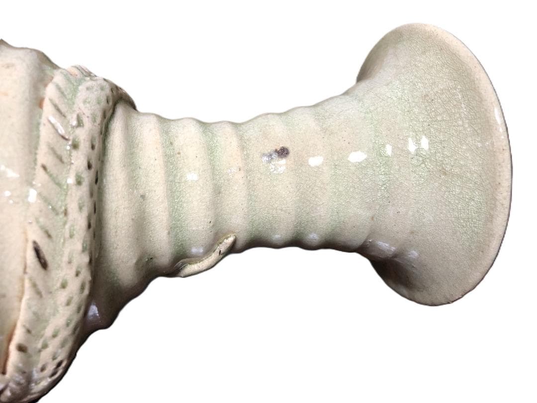 【 龍鳳凰文青磁釉高肉瓶 】　　唐～宋代　中華古玩