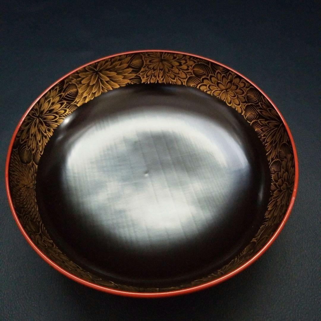 朱漆塗 見返し 総沈金 菊花紋詰 蓋付き 菓子椀 吸物椀 懐石椀 1客①