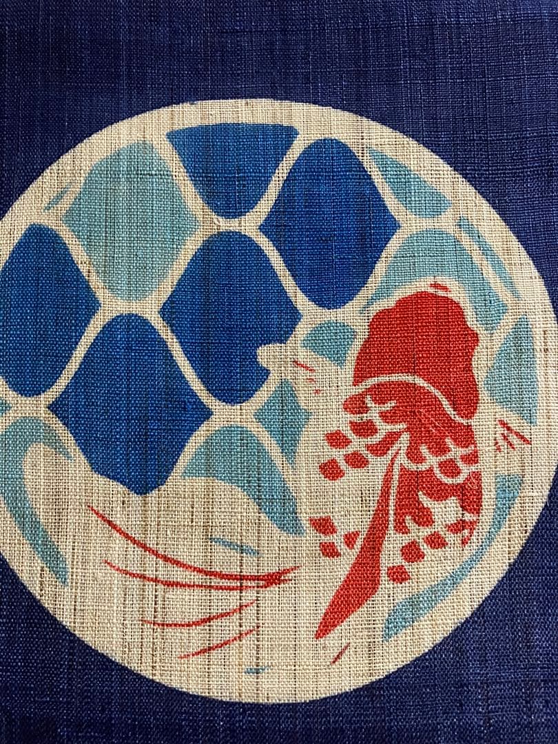 京都くろちく【新品】高級筒描麻暖簾「金魚紋」日本製♪150センチ