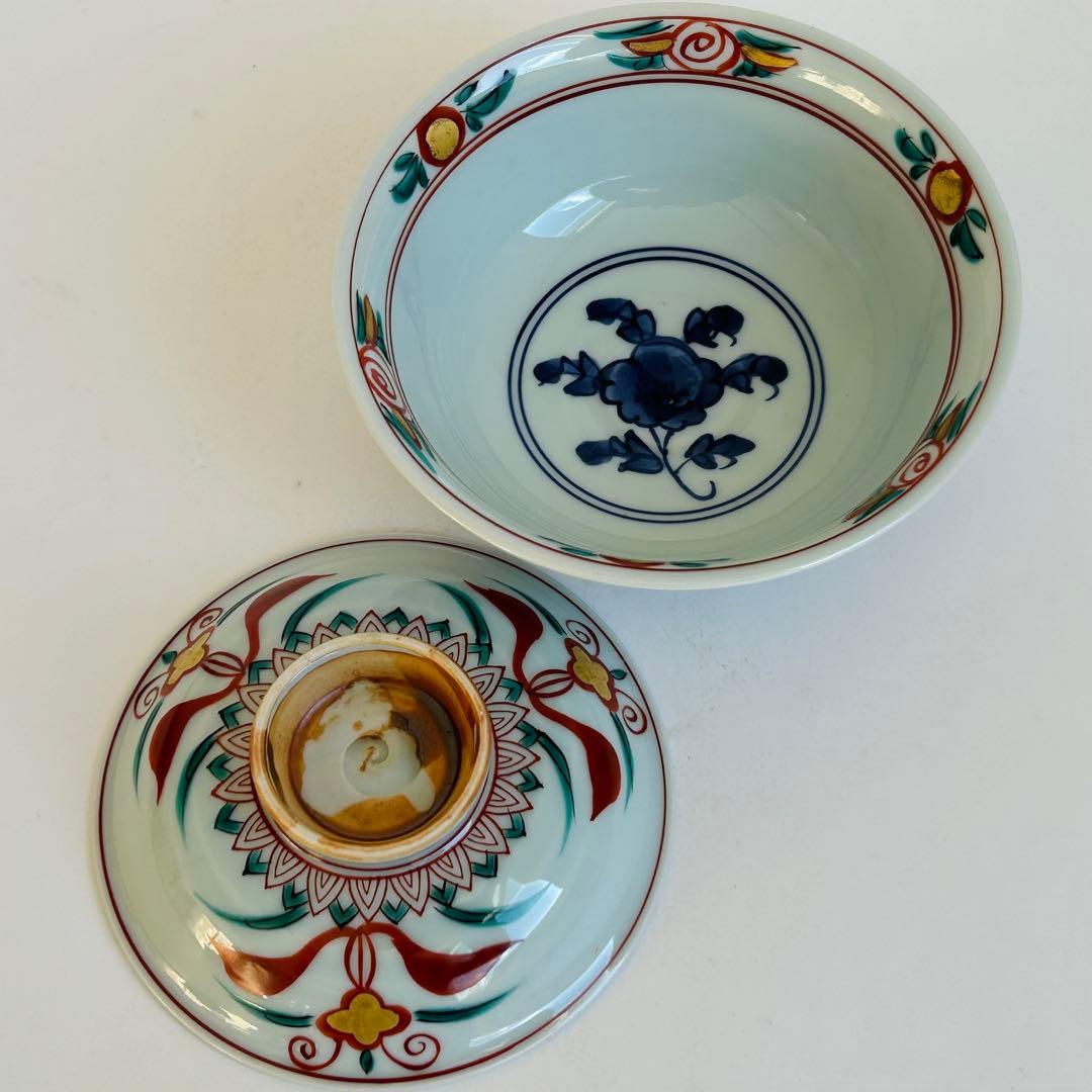 未使用．美品】清水焼き 蓋茶碗 蓋付き碗 飯碗 茶碗 色絵 五客