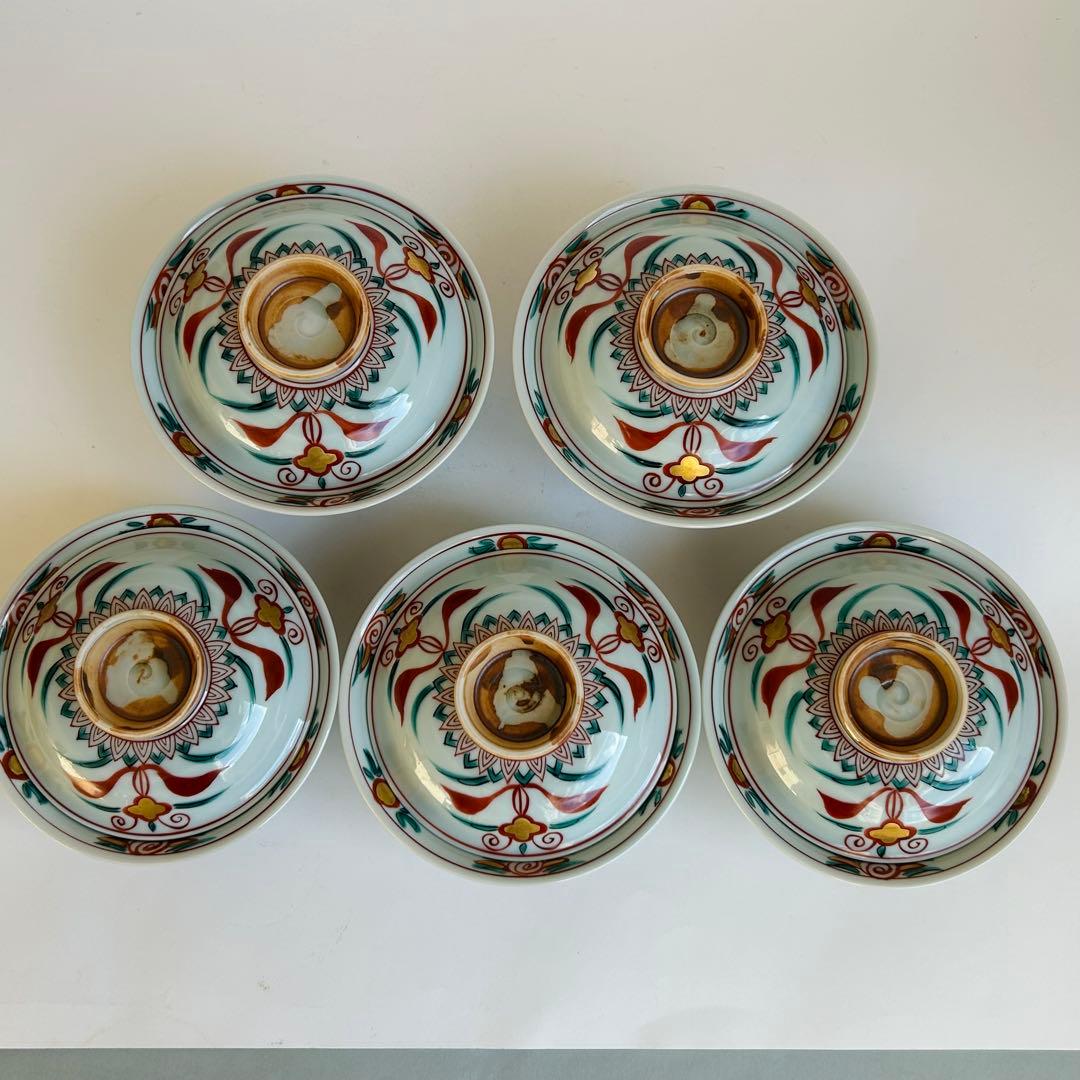 未使用．美品】清水焼き 蓋茶碗 蓋付き碗 飯碗 茶碗 色絵 五客