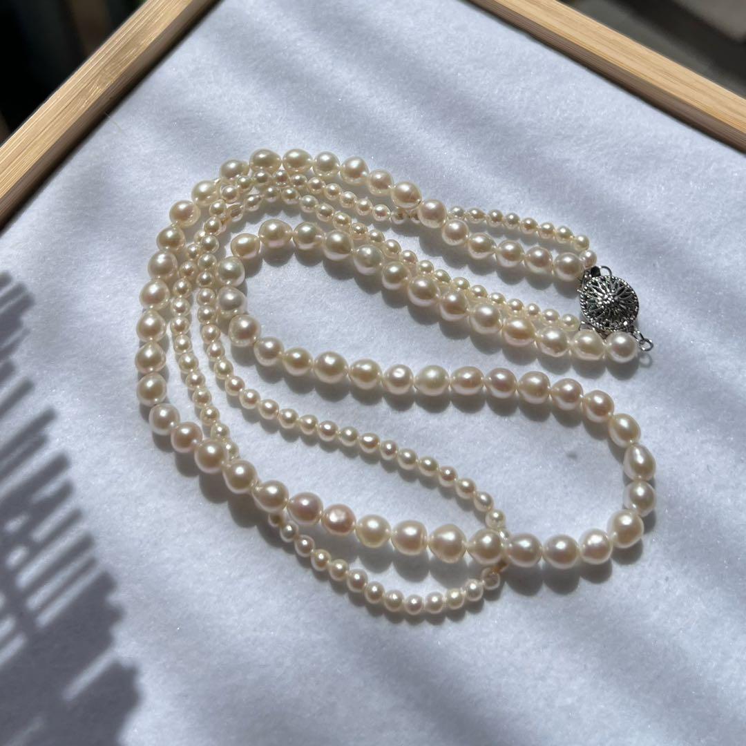 2連パールレイヤードネックレス 淡水パールネックレス 2連パール