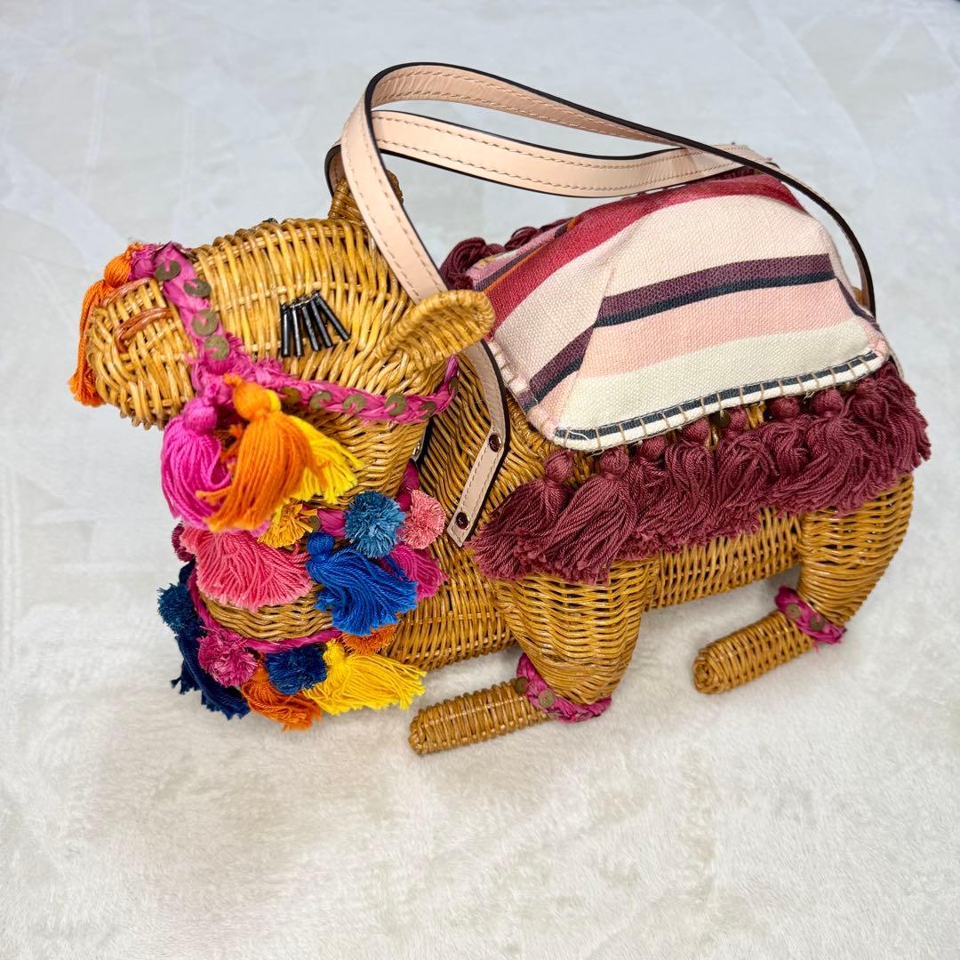 希少☆ ケイトスペード　ラクダ　ハンドバッグ　ラタン　カゴバッグ　マルチカラー