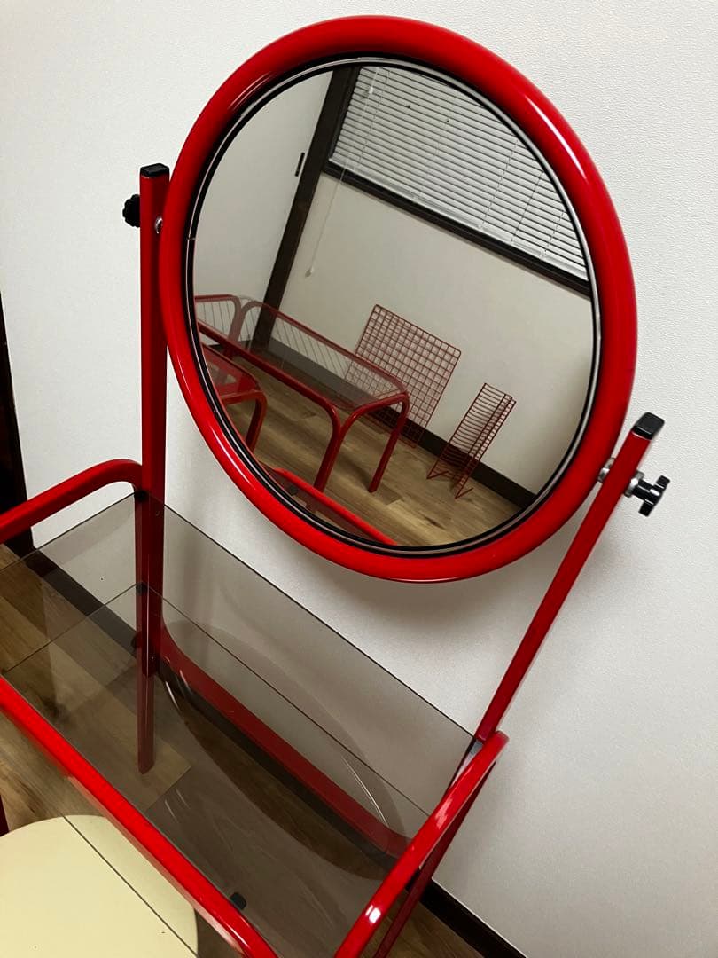 80s ミッドセンチュリースペースエイジレトロポップ赤金属ミラードレッサー