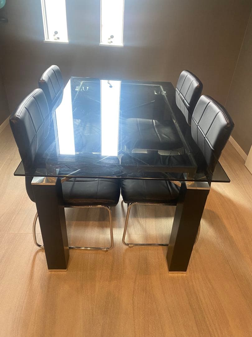 【直接手渡し限定】ガラスダイニングテーブル４人掛けセット