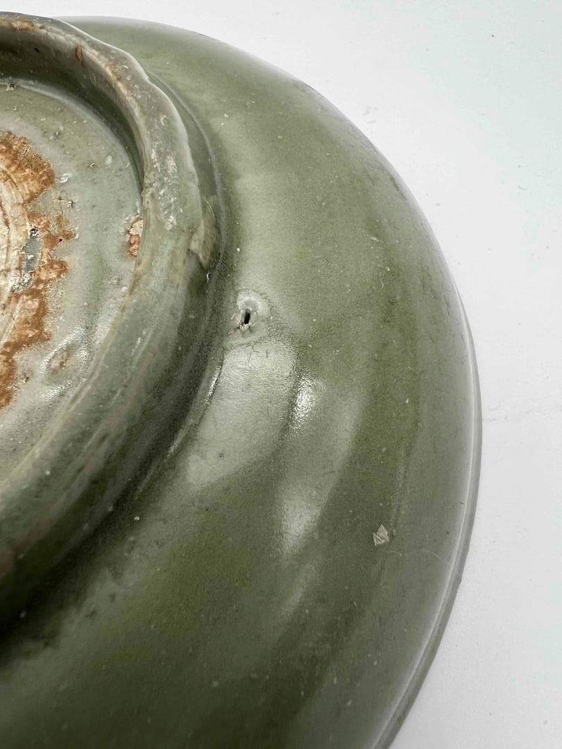 元時代 青磁 龍泉窯刻牡丹花盤 青磁皿 唐物 古賞物