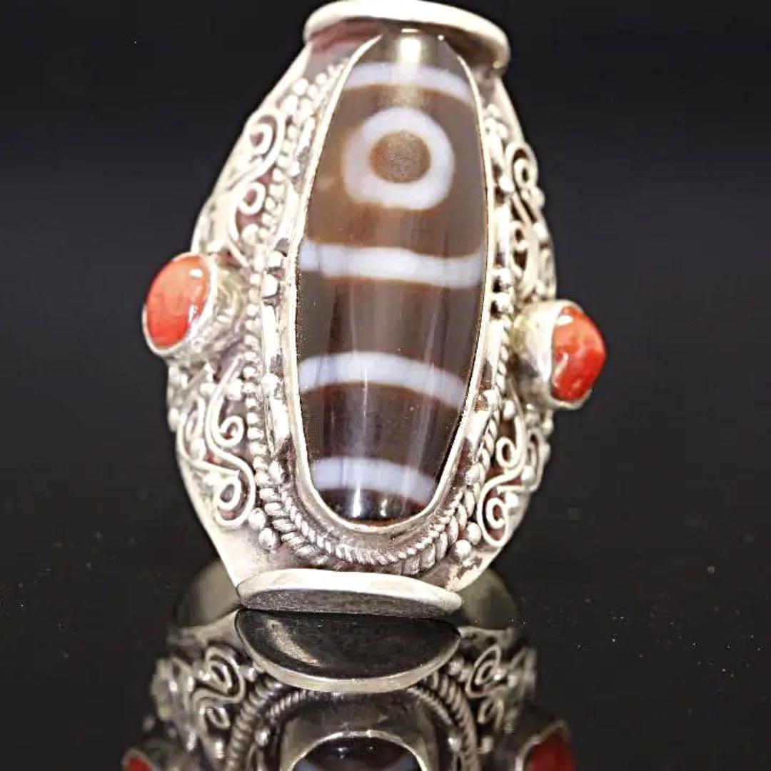 一眼天珠指輪 シルバー925/可動式最大26号まで