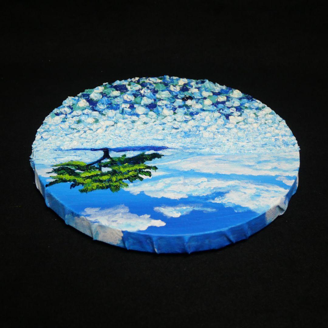 油絵 油彩 油彩画 絵 絵画 円形【ネモフィラの丘】