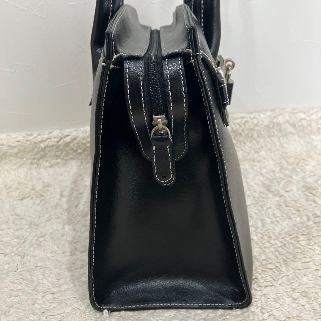 【極美品】濱野鞄/ハンドバッグ/金具/レザー/黒/ハマノ/HAMANO/南京錠