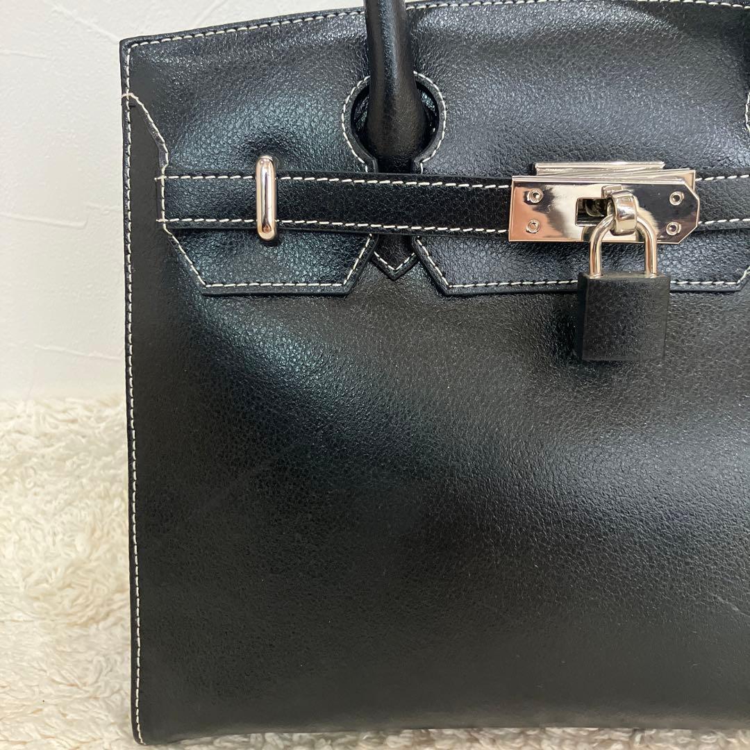 【極美品】濱野鞄/ハンドバッグ/金具/レザー/黒/ハマノ/HAMANO/南京錠