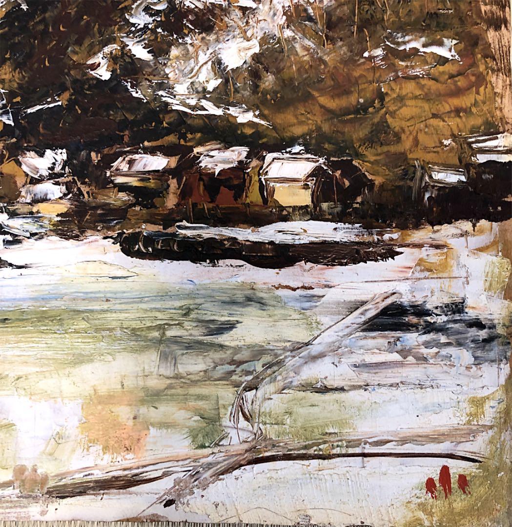 【山陰の風景】 ♦ 森下小枝子 ガラス絵 作家:初期作品 油絵 F4号