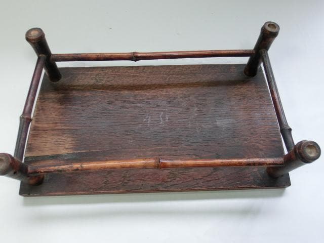 花台□古い木製四足長方形台 竹足 飾台 盆栽台 机 古