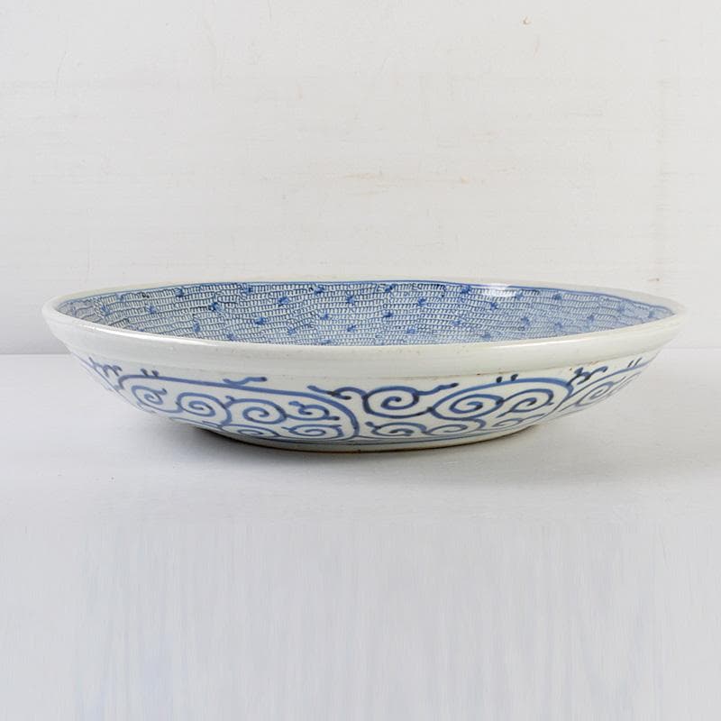 伊万里焼 古伊万里 大明成化年製款 染付 みじんこ文 大皿 C R5899C