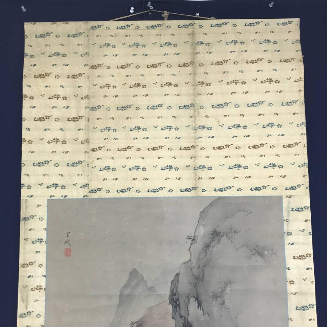 真作/古市金峨/武陵桃源図/花図/桃花図/山水図/掛軸/名家伝来/AE-46