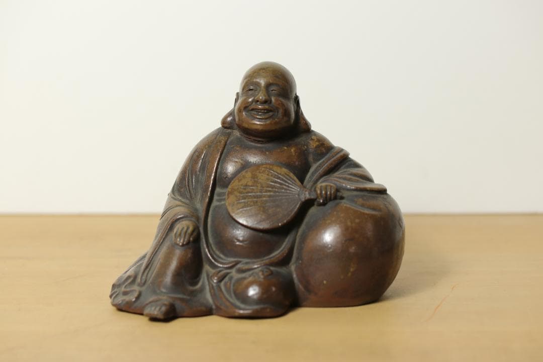 古道具 備前焼 窯印 布袋尊 布袋置物 七福神 時代物 骨董 オブジェ