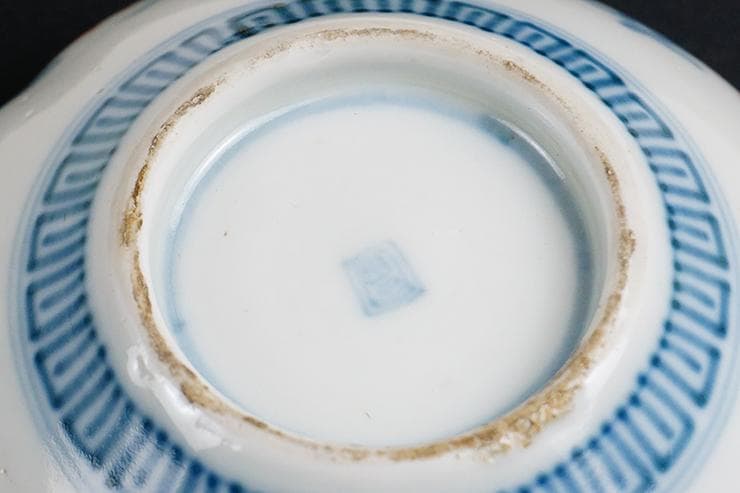 古伊万里色絵手描染付絵付け花形向付五客