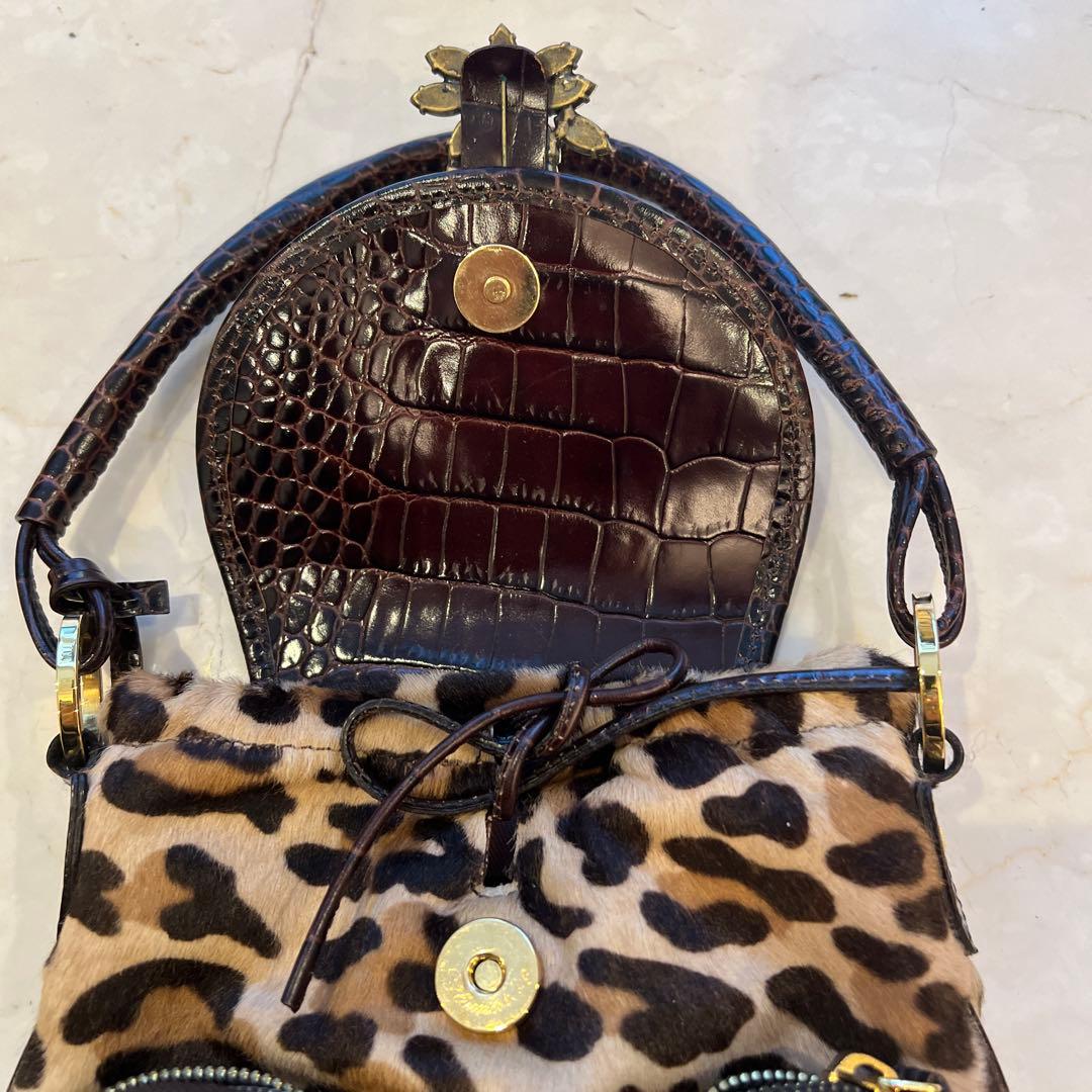 ブルマリン ヒョウ柄ビジュー付きハンドバッグ