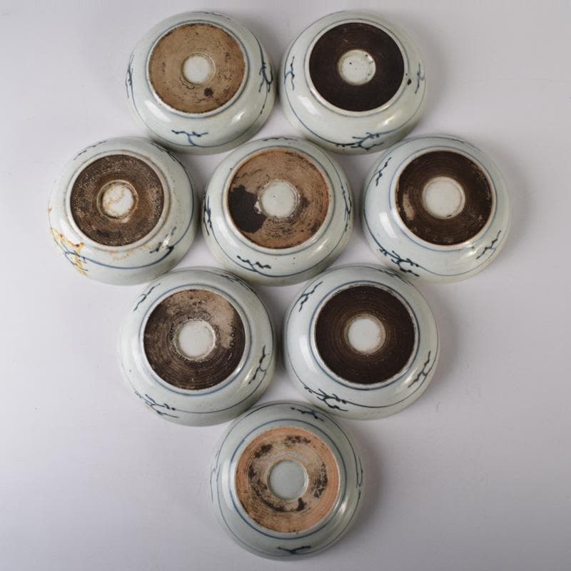 和食器　伊万里焼　古伊万里　染付　花草文　皿　八客　時代箱付　C　7626