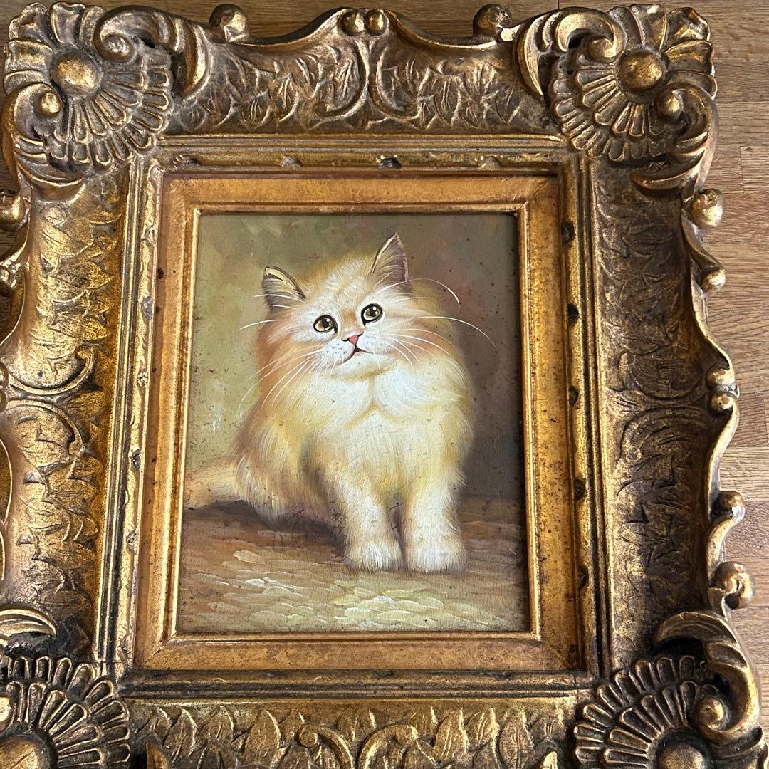 可愛い猫　油絵　額