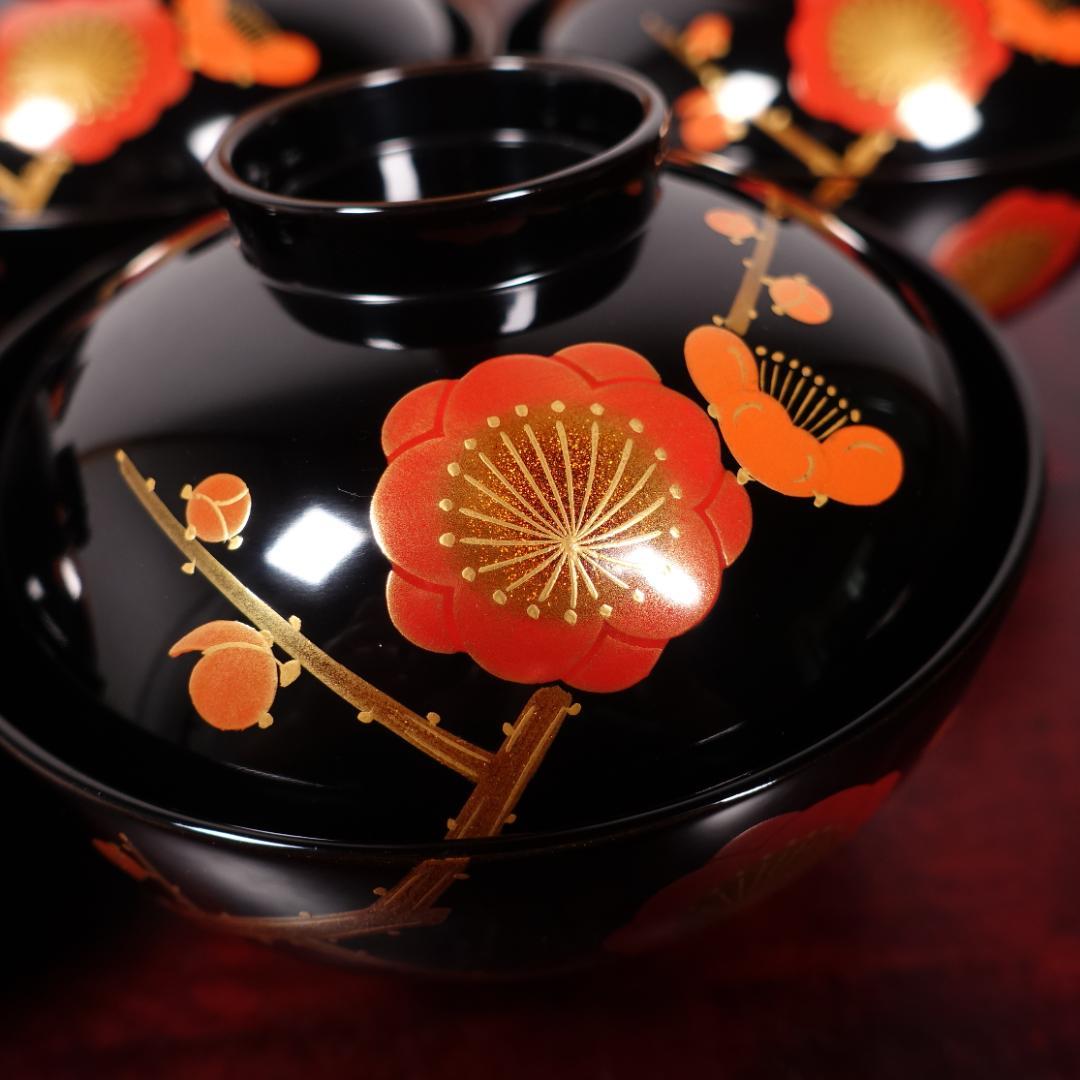 輪島塗 黒塗 梅花蒔絵 吸物椀 5客 共箱