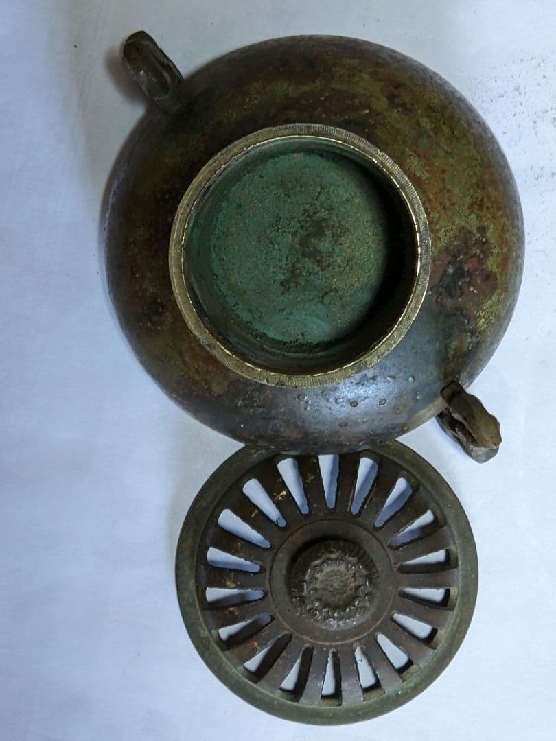 ♢中国古玩 銅製 透かし彫り鳳凰双耳香炉 アンティーク 骨董品コレクション