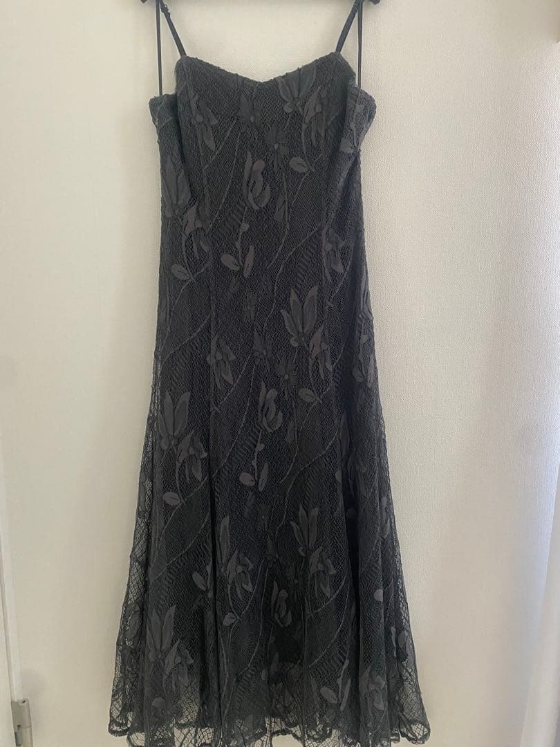 グレー フローラル刺繍 マキシドレス