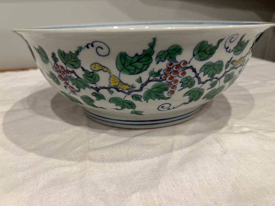 星賢二　彩磁葡萄文大鉢　共箱　桐箱