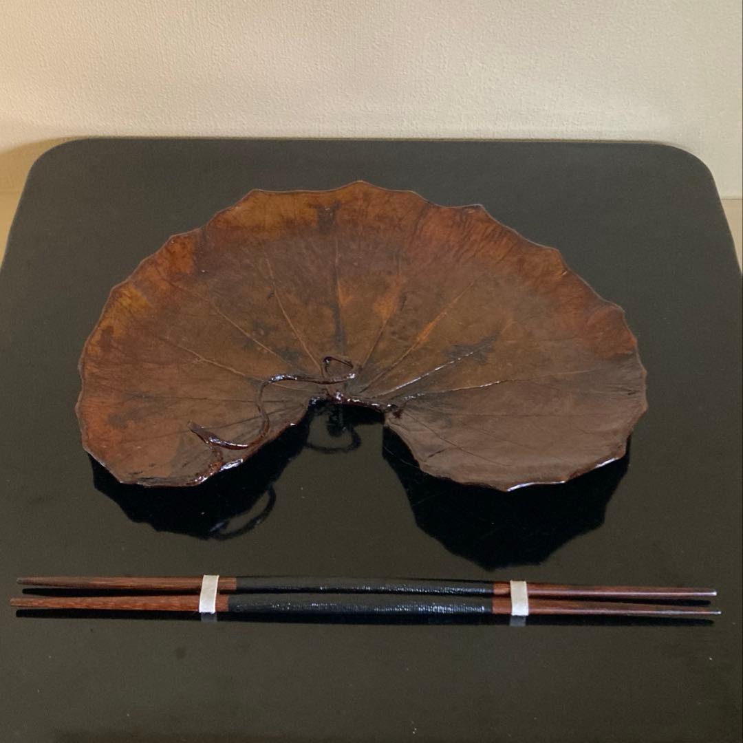 R*O様 茶道具 山中漆器 信斉作 一閑張 石蕗 干菓子盆 漆器 塗箸 共箱・栞