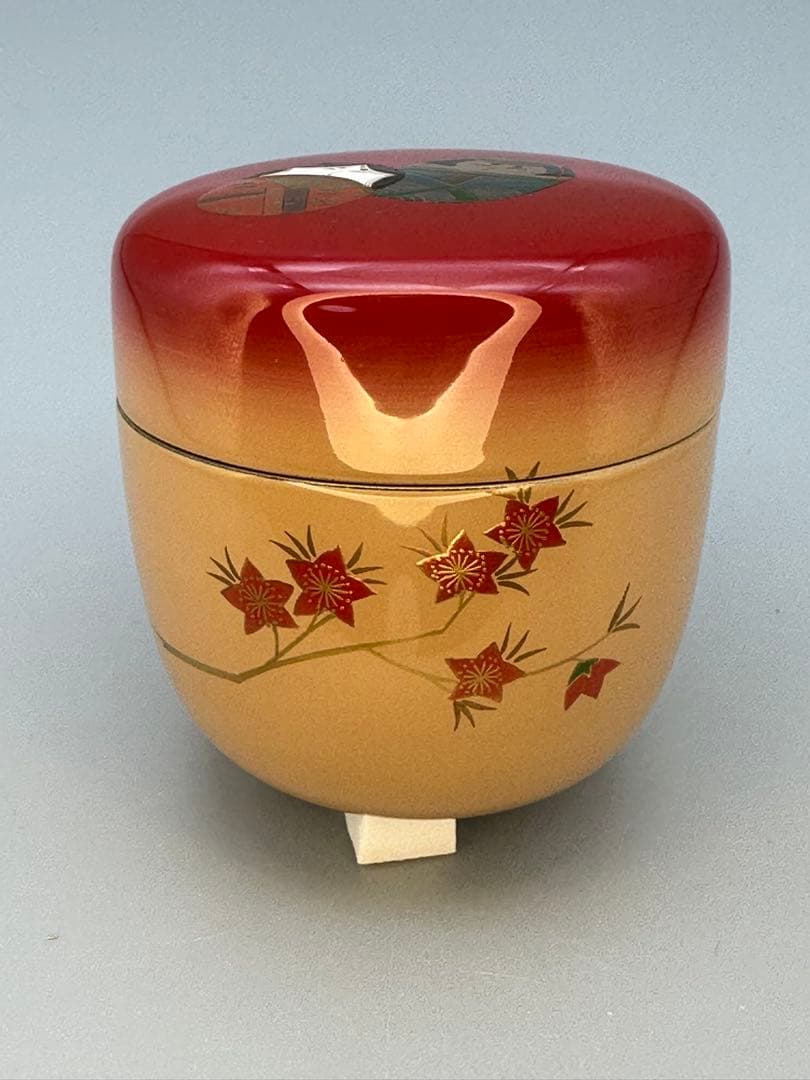 J18 送料無料 棗 木地中棗 梅 華遙 茶道具 漆芸 共箱 茶道 山中塗 中谷