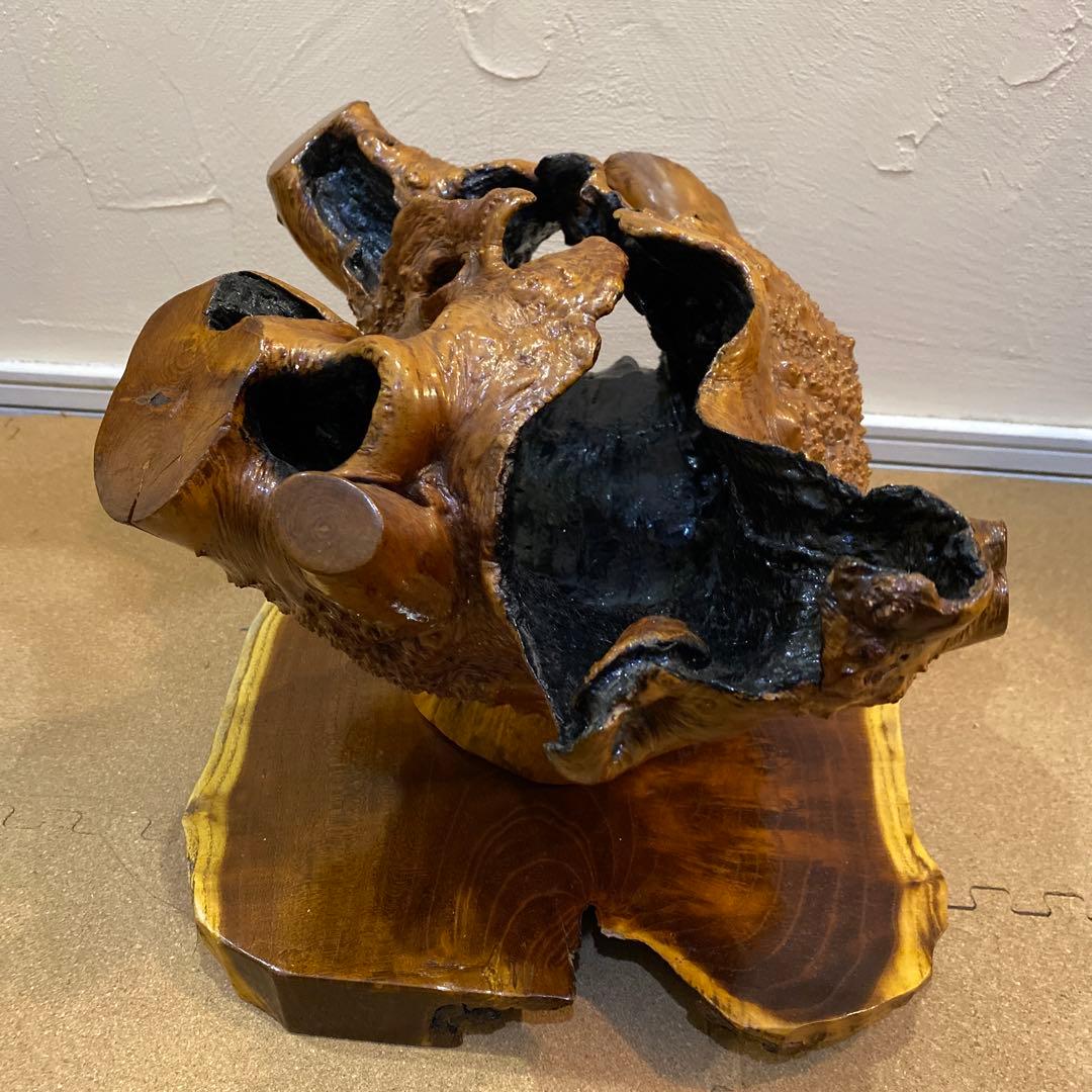 特上 桑の木の置物と置物台 木工 工芸品 ハンドメイド