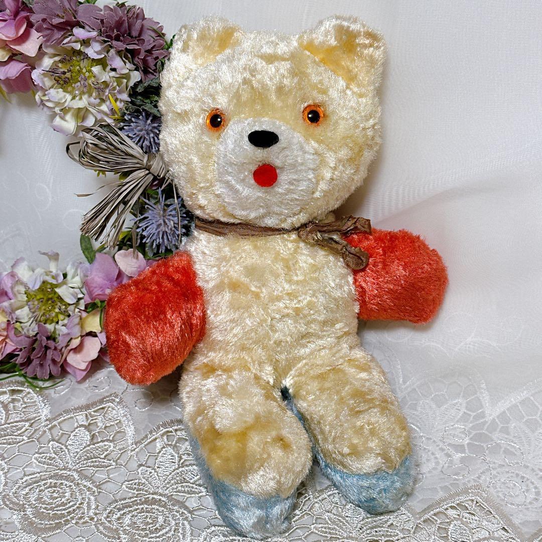 ✨美✨❤️激レアなカラフルアンティークベア❤️赤　水色　白　ビンテージテディベア