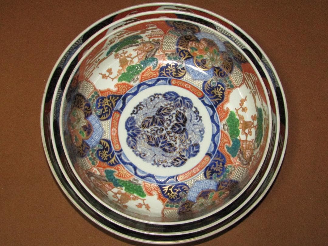 伊万里 特大寸 丼鉢 三つ組 径37cm 明治四十四年新調】美品