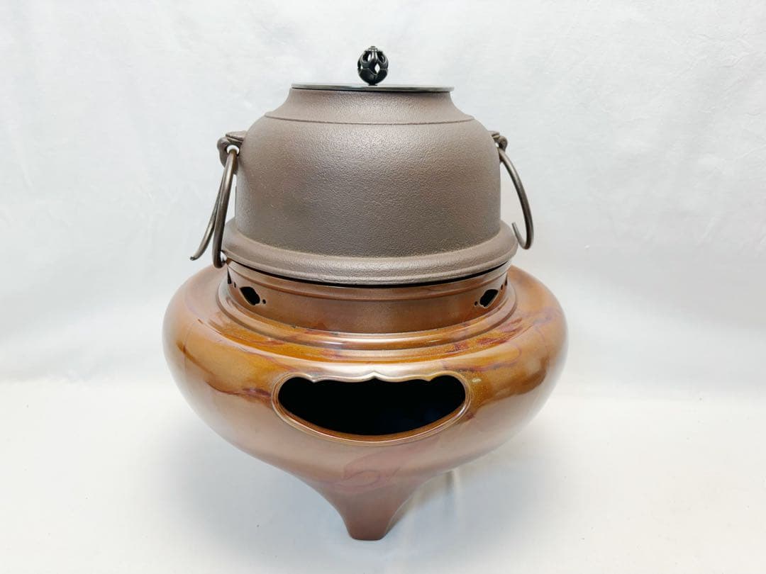 茶道具 釜師菊地政光 風炉師麻生雄芳造 唐銅 本焼釜添