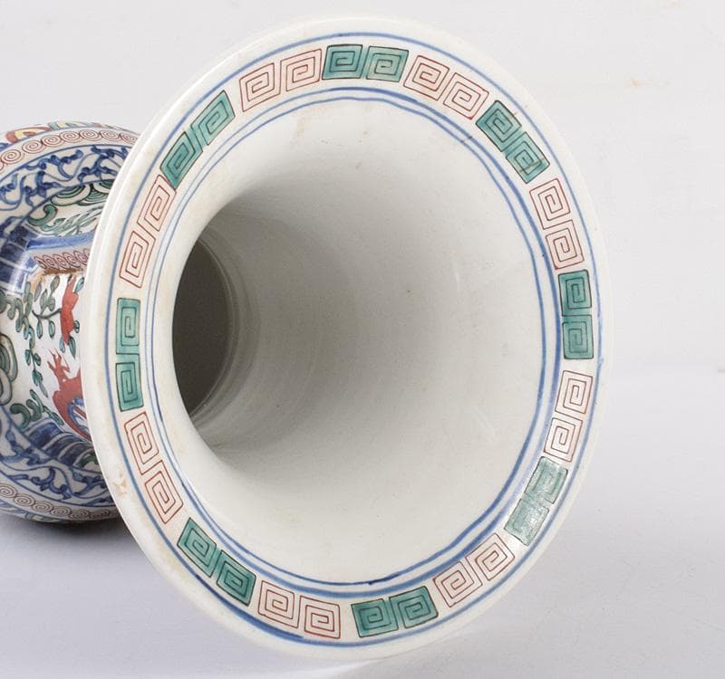 中国　大明萬暦年製　五彩　雲龍鳳凰文瓶　C　3931C