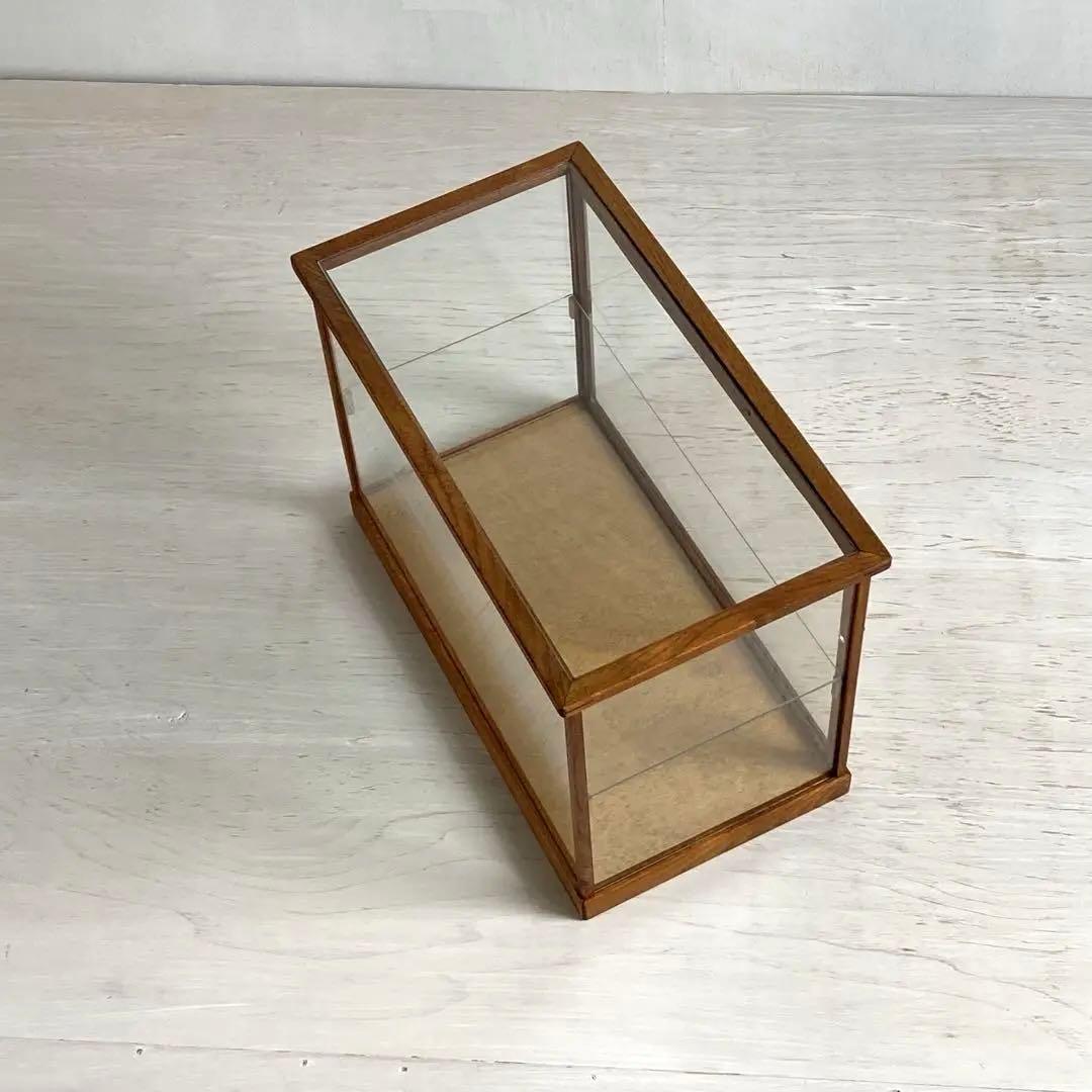 古い木製 ガラスケース 2段 卓上 ショーケース 展示ケース 店舗什器