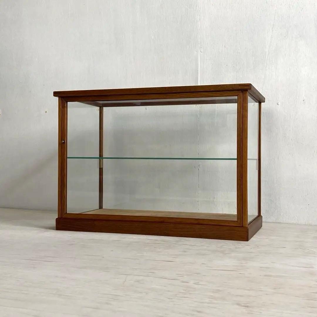 古い木製 ガラスケース 2段 卓上 ショーケース 展示ケース 店舗什器