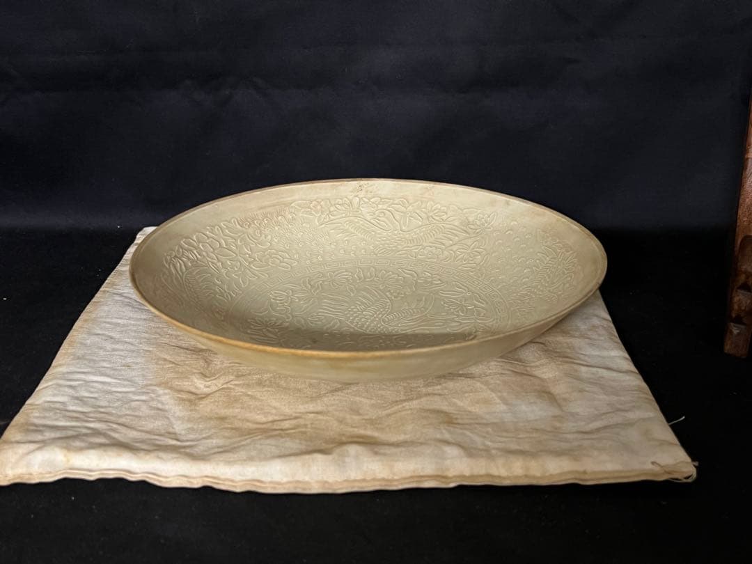 中国古美術 宋時代定窯白磁花卉•鶴紋皿；BL1-7 - メルカリ