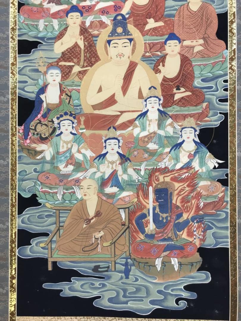 【真作】瑞象/十三佛大師来迎図/弘法大師/仏事掛/掛軸/名家伝来/AD-775
