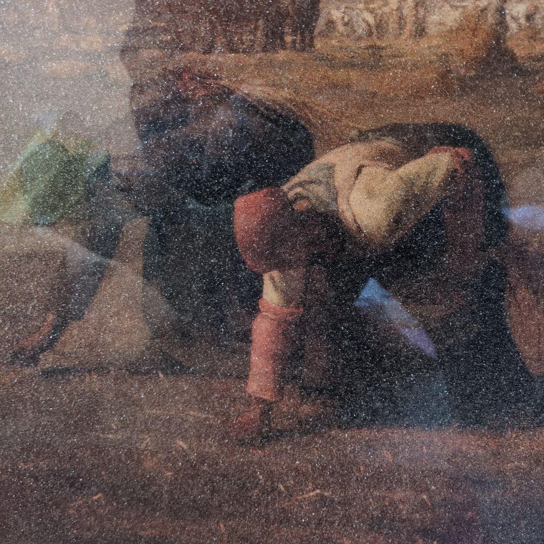 昭和レトロ 水晶絵 フランソワ ミレー 落穂拾い 複製名画 絵画 美術品