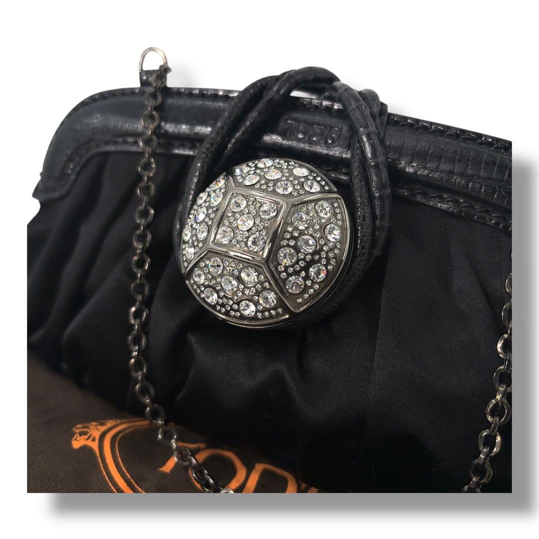【極美品】Tod's トッズ　パーティバッグ　チェーン　レザー　ビジュー　黒