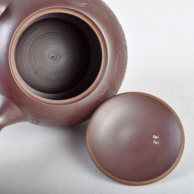 萬古焼　美月窯　伊藤美月作　七福神之図　茶注　急須　共布共箱　M　R9431