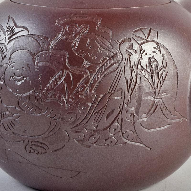 萬古焼 美月窯 伊藤美月作 七福神之図 茶注 急須 共布