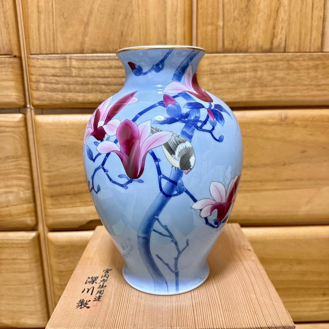 166 深川製磁 染錦花鳥図花瓶 花器 花入 華道具 飾壷 - メルカリ