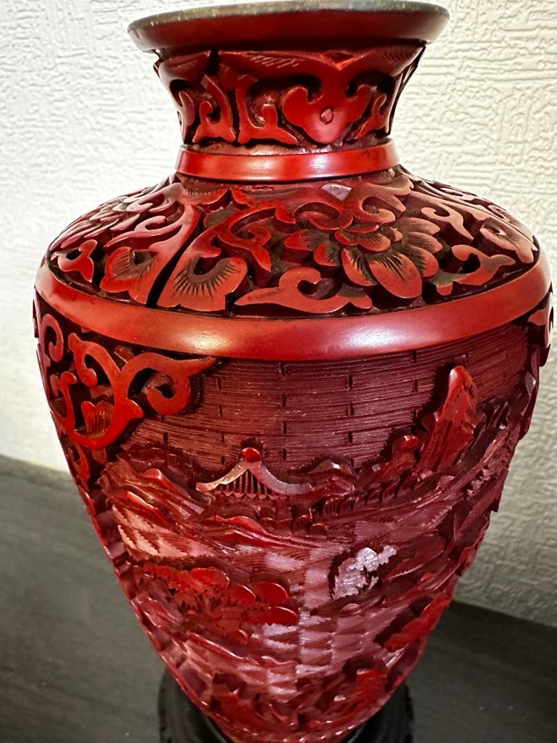 堆朱，中国，剔红，清時代，骨董，花瓶，摆件，置物