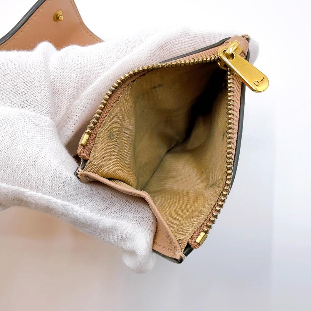 ◇ディオール◇サドル/レザー/コンパクトウォレット/ベージュ/三つ折り財布